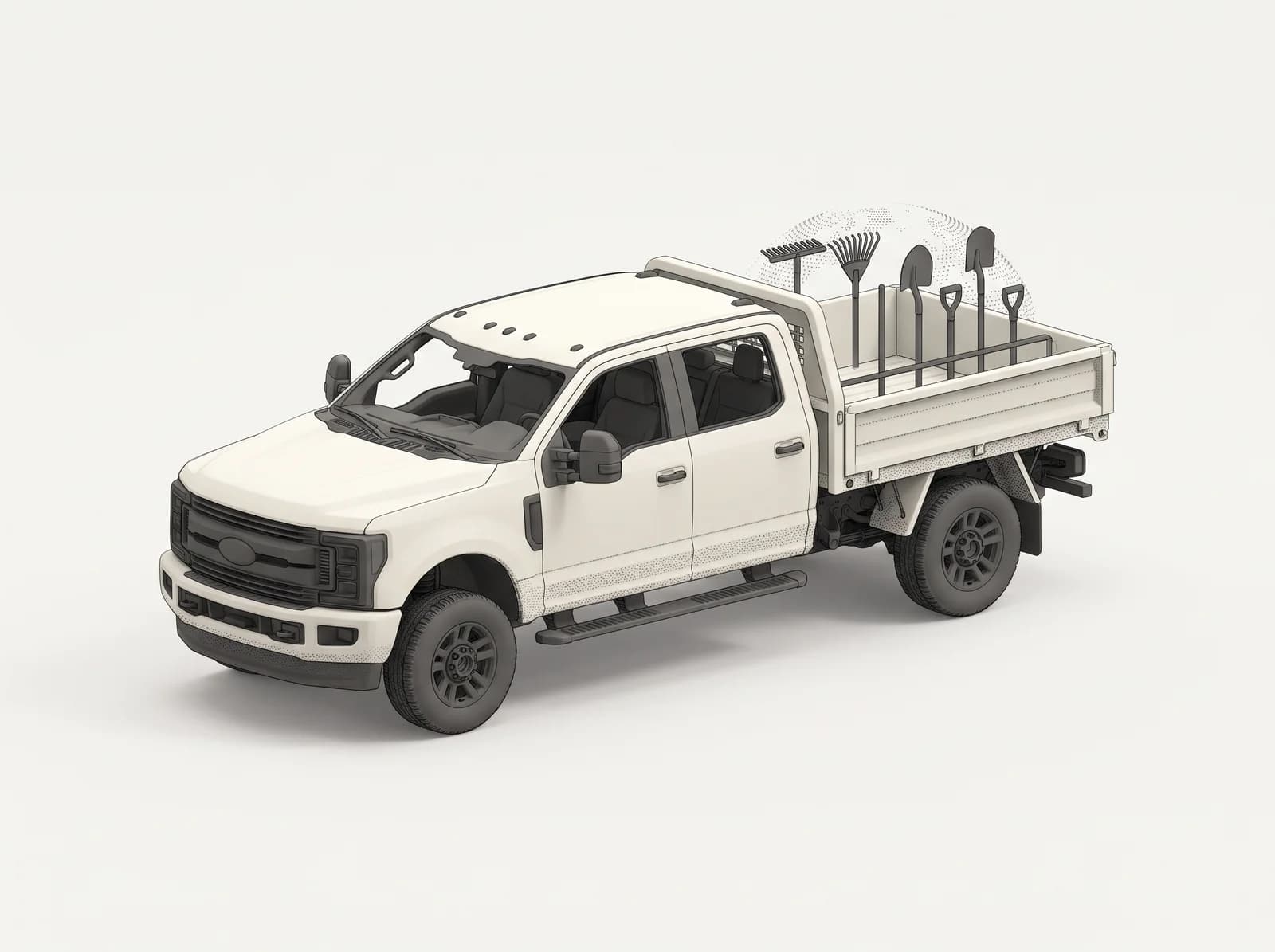 Anvil-style illustration of an assigned landscape truck