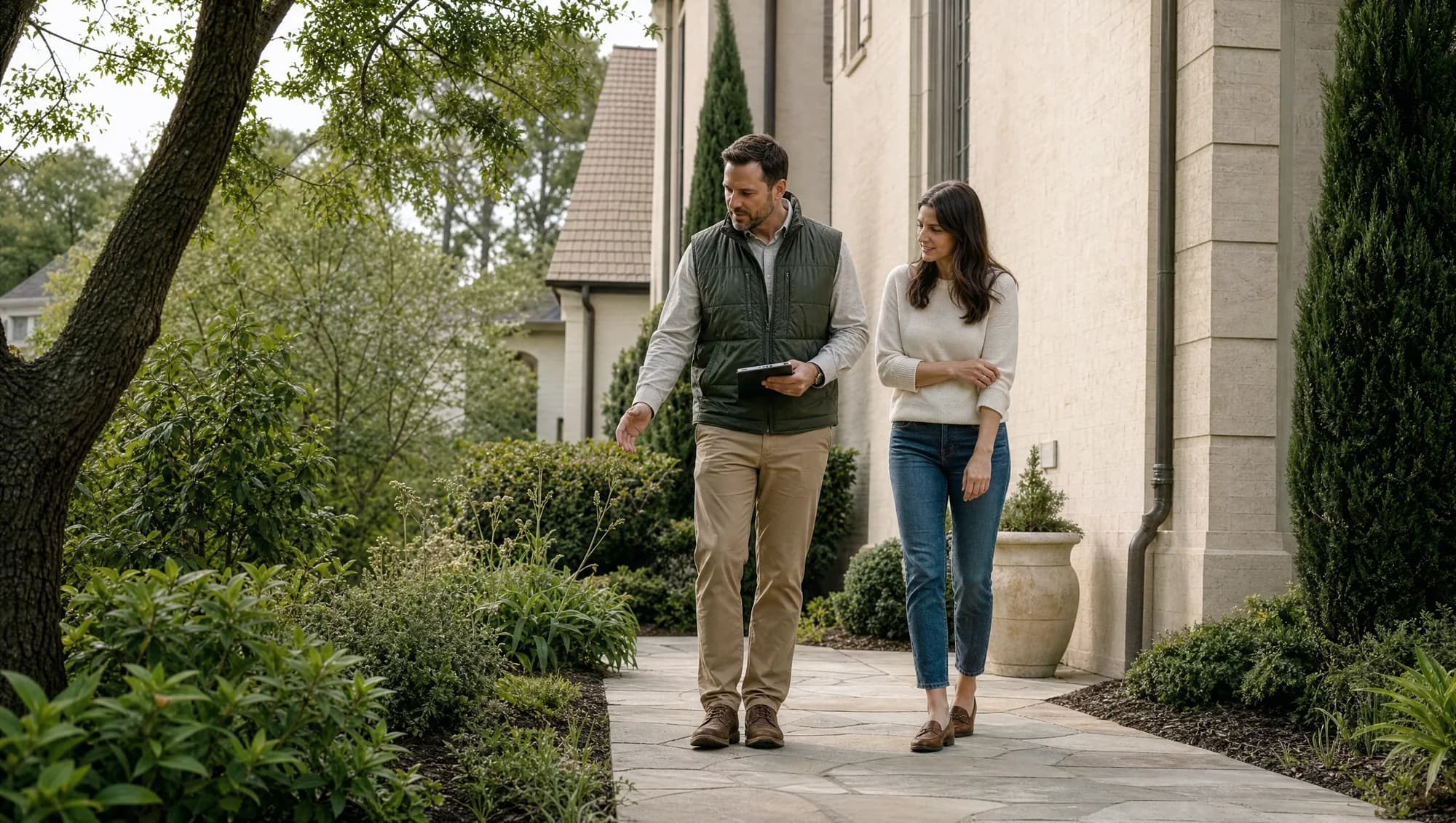 Landscape professional reviewing a property during a site walk